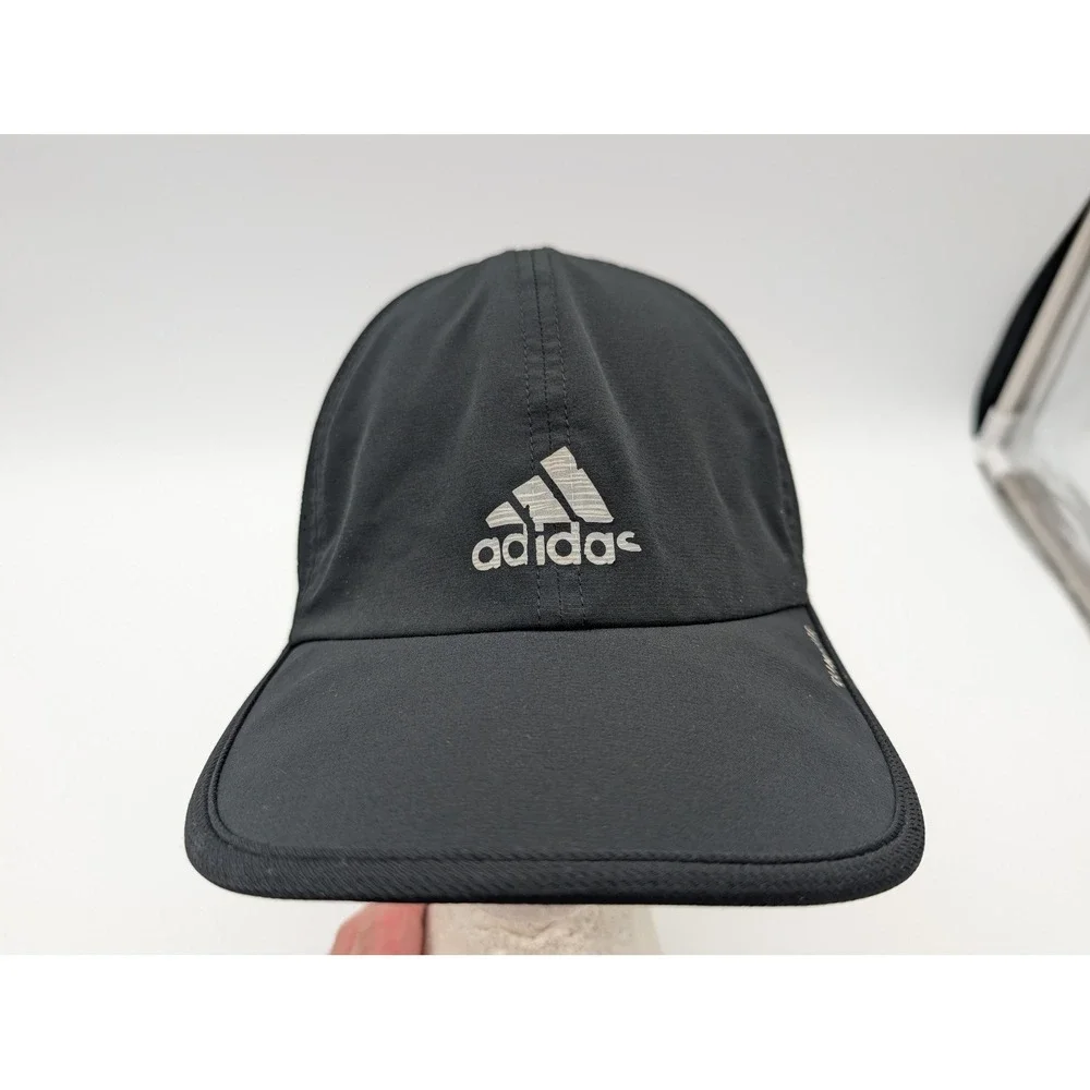 Adidas Climalite Running Hat Black Reflective Logo Adjustable Performance Cap